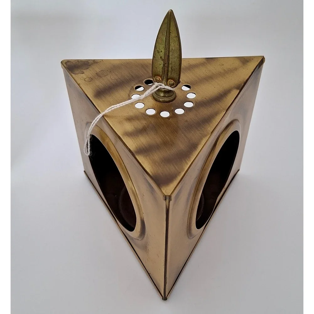 Vintage Copper Craft Solid Brass Triangular Candle Lanterns Votive Holders Pair